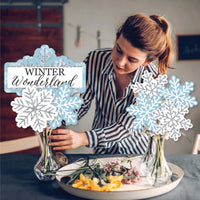 Winter Wonderland - Snowflake Holiday Party and Winter Wedding Centerpiece Sticks - Showstopper Table Toppers - 35 Pieces