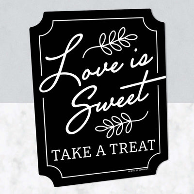 Black Love is Sweet Sign - Wedding Cake and Dessert Table Decorations - Printed on Sturdy Plastic Material - 10.5 x 13.75 inches - Sign with Stand - 1 Piece