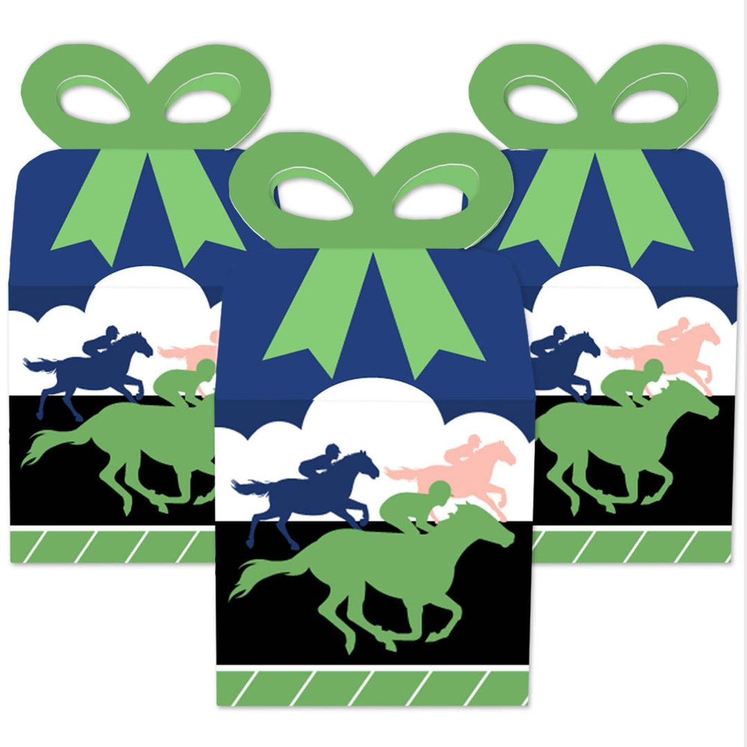 Kentucky Horse Derby - Square Favor Gift Boxes - Horse Race Party Bow Boxes - Set of 12