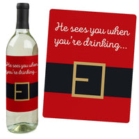 Funny Jolly Santa Claus - Christmas Decorations for Women and Men - Wine Bottle Label Stickers - Set of 4