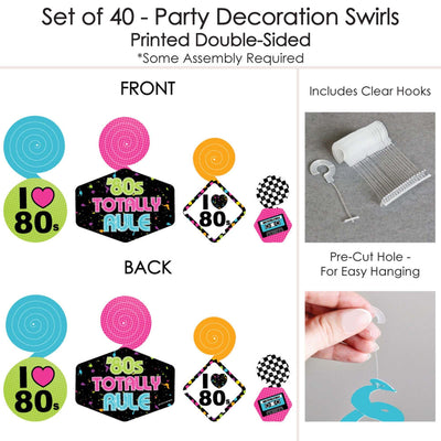 80's Retro - Totally 1980s Party Hanging Decor - Party Decoration Swirls - Set of 40