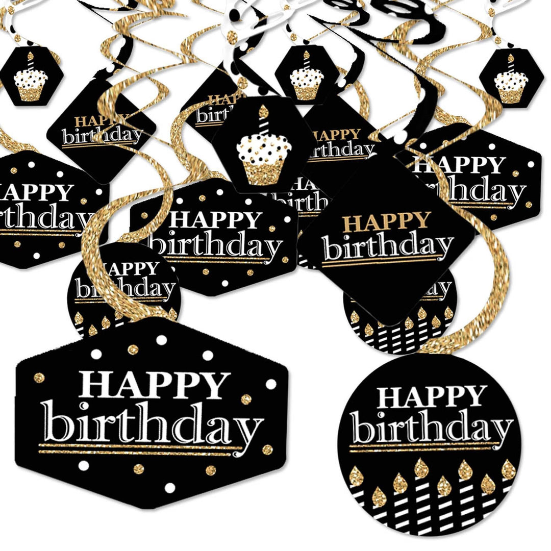 Adult Happy Birthday - Gold - Birthday Party Hanging Decor - Party Decoration Swirls - Set of 40
