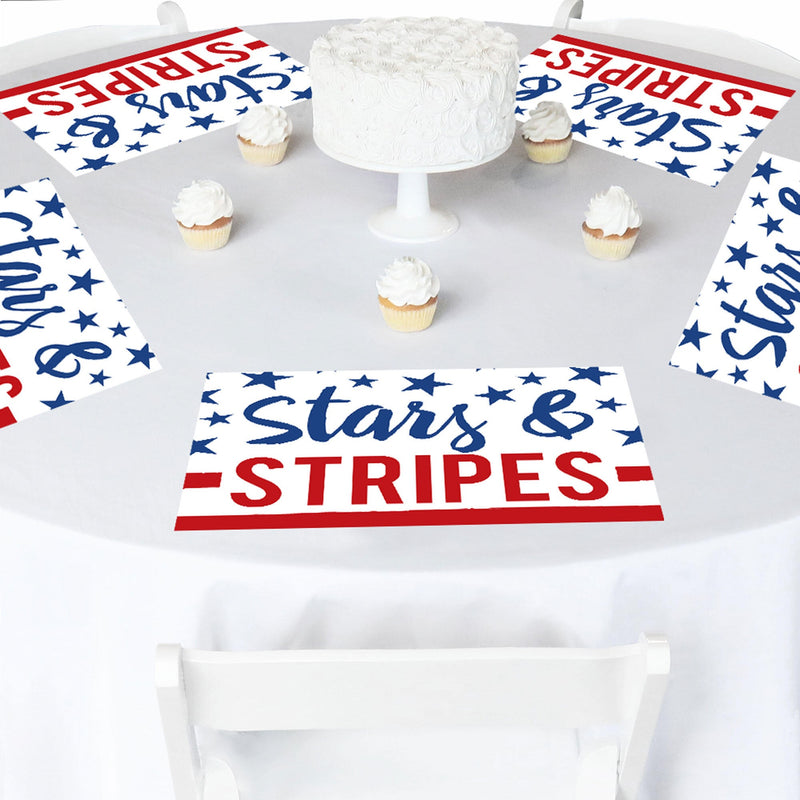 Stars & Stripes - Party Table Decorations - Memorial Day, 4th of July and Labor Day USA Patriotic Party Placemats - Set of 16