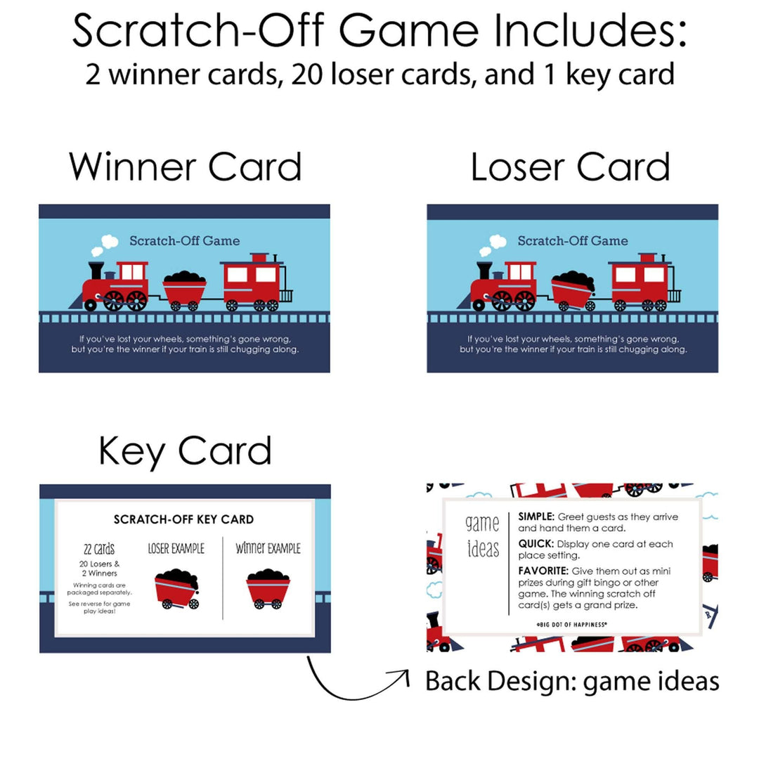 Railroad Party Crossing - Steam Train Birthday Party or Baby Shower Game Scratch Off Cards - 22 Count