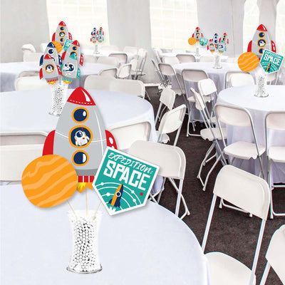 Blast Off to Outer Space - Rocket Ship Baby Shower or Birthday Party Centerpiece Sticks - Showstopper Table Toppers - 35 Pieces