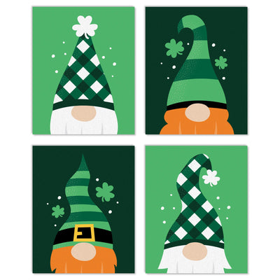 Irish Gnomes - Unframed St. Patrick's Day Linen Paper Wall Art - Set of 4 - Artisms - 8 x 10 inches