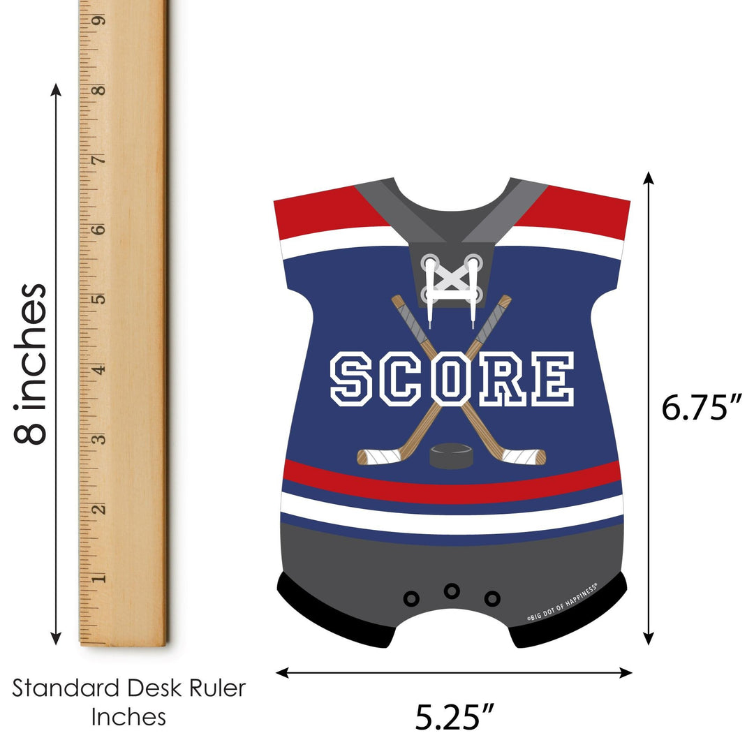 Shoots & Scores! - Hockey - Picture Bingo Cards and Markers - Baby Shower Shaped Bingo Game - Set of 18