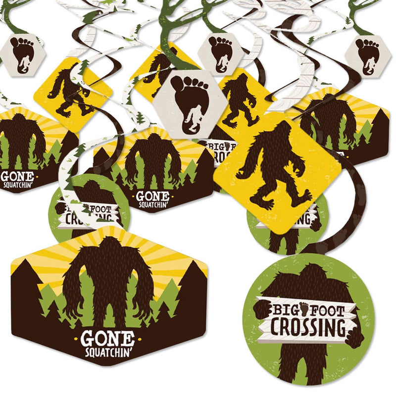 Sasquatch Crossing - Bigfoot Party or Birthday Party Hanging Decor - Party Decoration Swirls - Set of 40