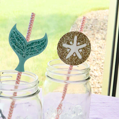 Let's Be Mermaids - Paper Straw Decor - Baby Shower or Birthday Party Striped Decorative Straws - Set of 24