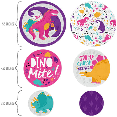 Roar Dinosaur Girl - Dino Mite T-Rex Baby Shower or Birthday Party Giant Circle Confetti - Party Decorations - Large Confetti 27 Count