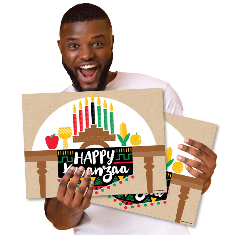 Happy Kwanzaa - Party Table Decorations - African Heritage Holiday Placemats - Set of 16
