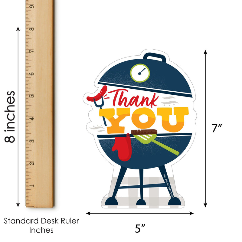 Fire Up the Grill - Shaped Thank You Cards - Summer BBQ Picnic Party Thank You Note Cards with Envelopes - Set of 12