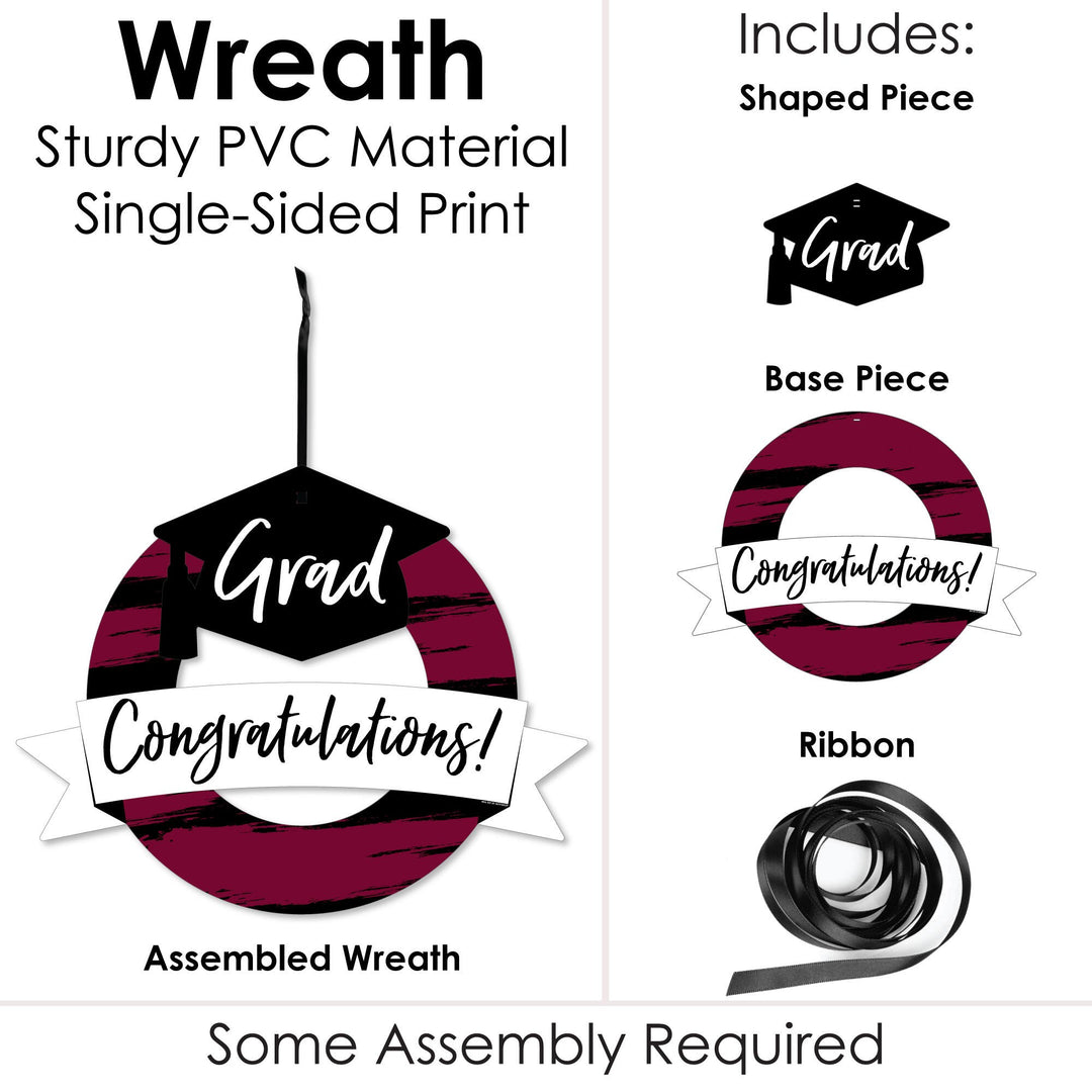 Maroon Grad - Best is Yet to Come - Outdoor Burgundy Graduation Party Decor - Front Door Wreath