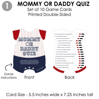 Batter Up - Baseball - 4 Baby Shower Games - 10 Cards Each - Who Knows Mommy Best, Mommy or Daddy Quiz, What's in Your Purse and Oh Baby - Gamerific Bundle