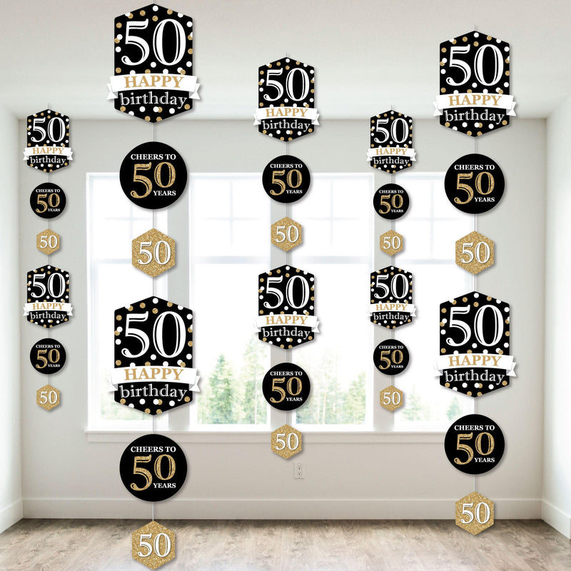 Adult 50th Birthday - Gold - Birthday Party DIY Dangler Backdrop - Hanging Vertical Decorations - 30 Pieces
