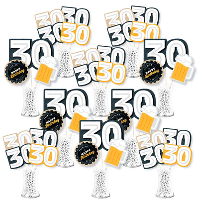 Cheers and Beers to 30 Years - 30th Birthday Party Centerpiece Sticks - Showstopper Table Toppers - 35 Pieces