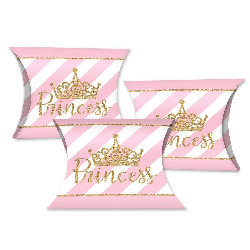 Little Princess Crown - Favor Gift Boxes - Pink and Gold Princess Baby Shower or Birthday Party Petite Pillow Boxes - Set of 20