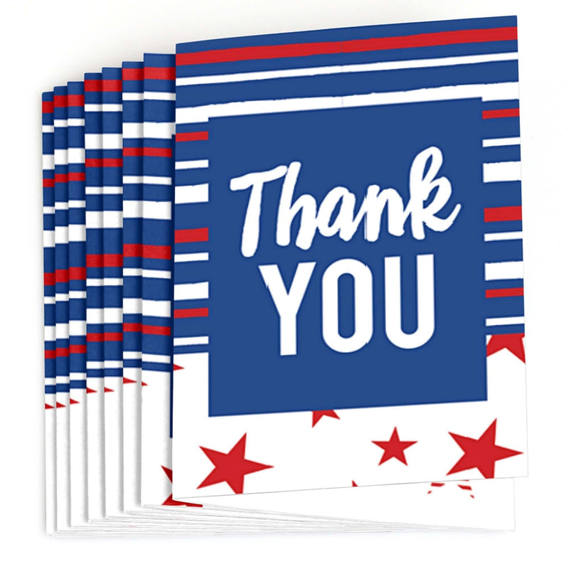 Stars & Stripes - Memorial Day, 4th of July and Labor Day USA Patriotic Party Thank You Cards - 8 ct