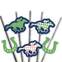 Kentucky Horse Derby - Paper Straw Decor - Horse Race Party Striped Decorative Straws - Set of 24