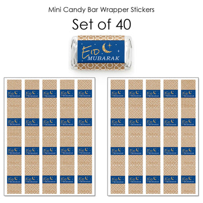 Ramadan - Mini Candy Bar Wrapper Stickers - Eid Mubarak Small Favors - 40 Count