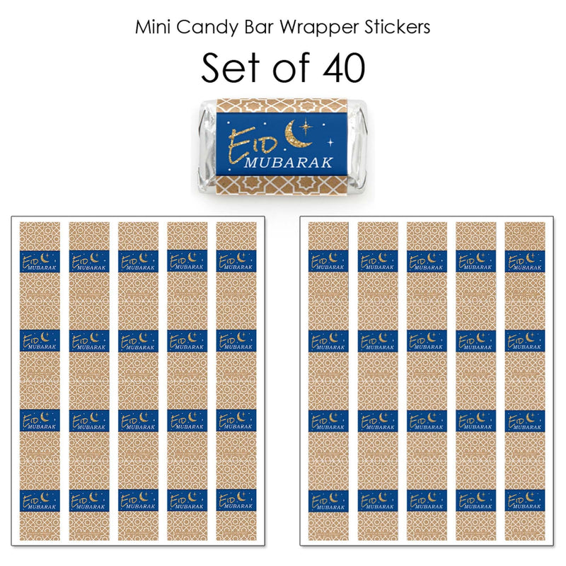 Ramadan - Mini Candy Bar Wrapper Stickers - Eid Mubarak Small Favors - 40 Count
