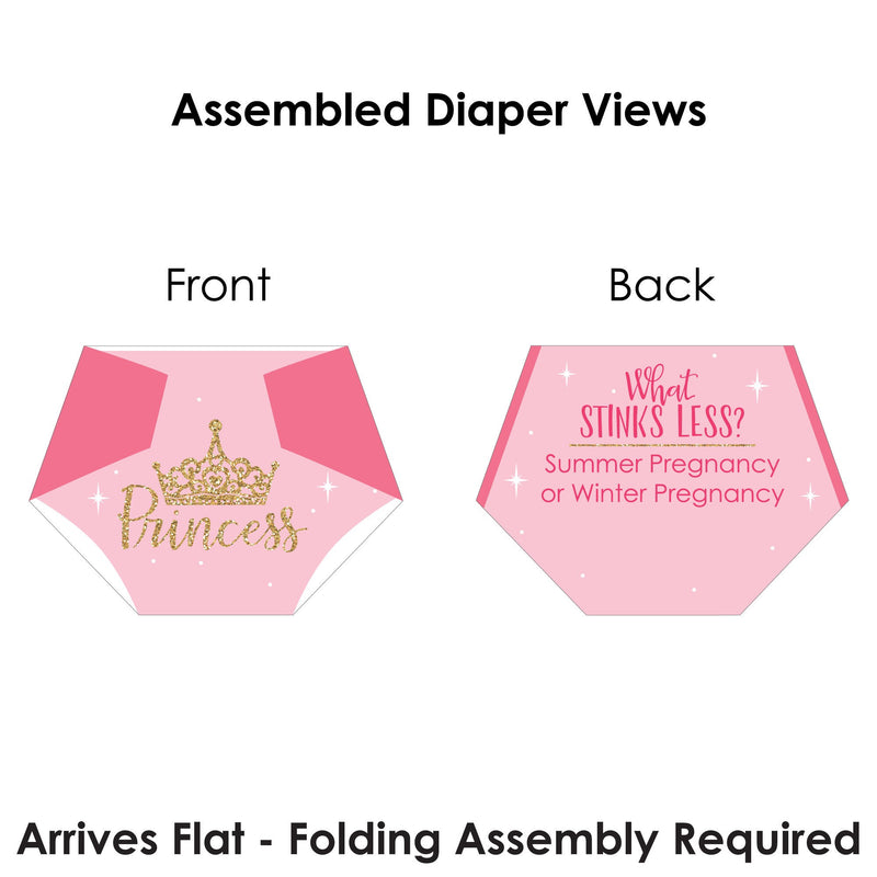 Little Princess Crown - Pink and Gold Princess Baby Shower Conversation Starter - 2-in-1 Dirty Diaper Game - Set of 24