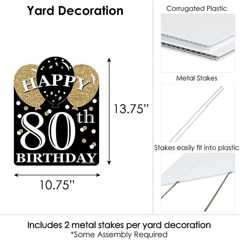 Adult 80th Birthday - Gold - Outdoor Lawn Sign - Birthday Party Yard Sign - 1 Piece