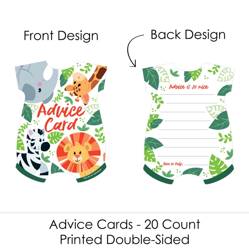 Jungle Party Animals - Baby Bodysuit Wish Card Safari Zoo Animal Baby Shower Activities - Shaped Advice Cards Game - Set of 20