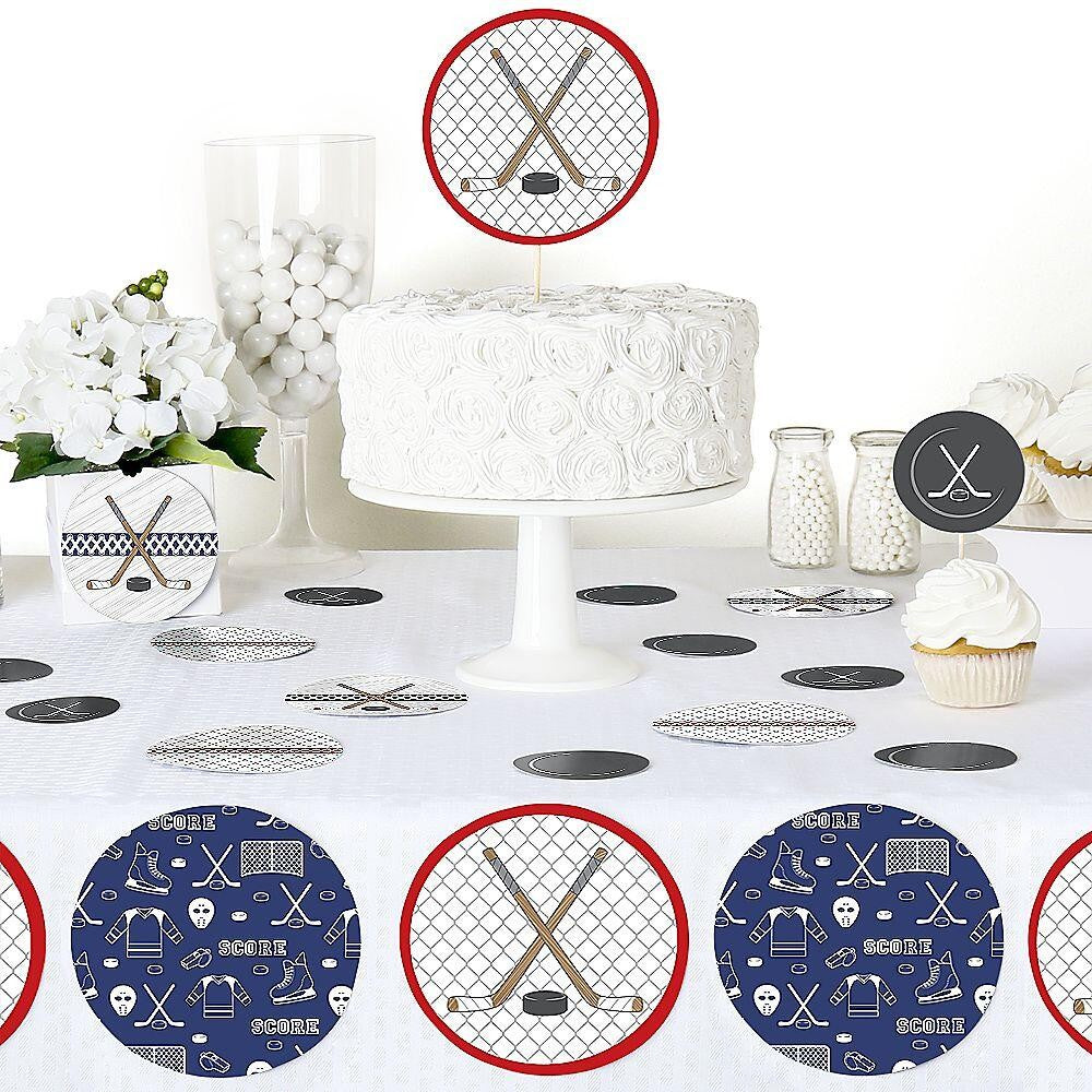 Shoots & Scores! - Hockey - Baby Shower or Birthday Party Giant Circle Confetti - Hockey Party Decorations - Large Confetti 27 Count
