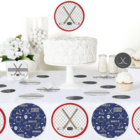 Shoots & Scores! - Hockey - Baby Shower or Birthday Party Giant Circle Confetti - Hockey Party Decorations - Large Confetti 27 Count