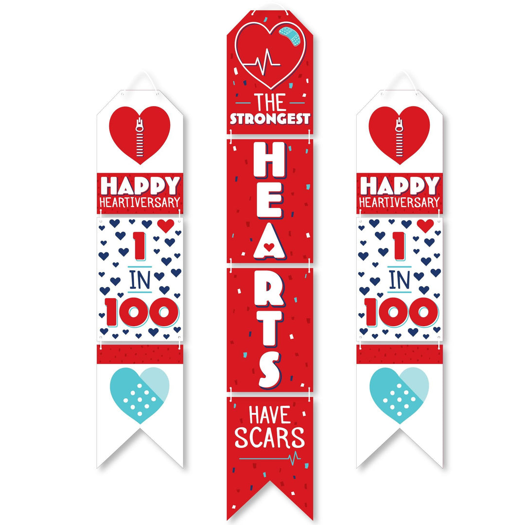 Happy Heartiversary - Hanging Vertical Paper Door Banners - CHD Awareness Wall Decoration Kit - Indoor Door Decor