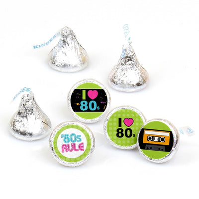 80's Retro - Round Candy Labels Totally 1980s Party Favors - Fits Hershey's Kisses - 108 ct