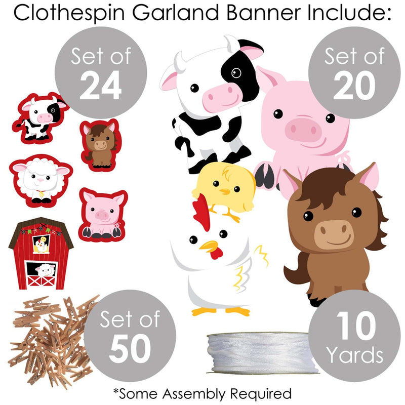 Farm Animals - Barnyard Baby Shower or Birthday Party DIY Decorations - Clothespin Garland Banner - 44 Pieces