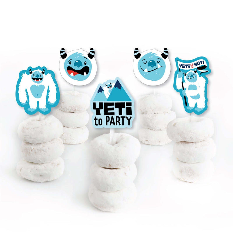 Yeti to Party - Dessert Cupcake Toppers - Abominable Snowman Party or Birthday Party Clear Treat Picks - Set of 24
