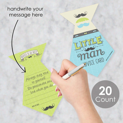 Dashing Little Man Mustache Party - Tie Wish Card Baby Shower Activities - Shaped Advice Cards Game - Set of 20