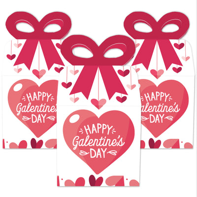 Happy Galentine's Day - Square Favor Gift Boxes - Valentine's Day Party Bow Boxes - Set of 12