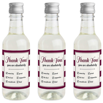 Girly Thank You - Mini Wine and Champagne Bottle Label Stickers - Thank You Gift - Set of 16