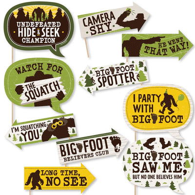 Funny Sasquatch Crossing - 10 Piece Bigfoot Party or Birthday Party Photo Booth Props Kit