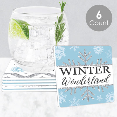 Winter Wonderland - Snowflake Holiday Party and Winter Wedding Decorations - Drink Coasters - Set of 6