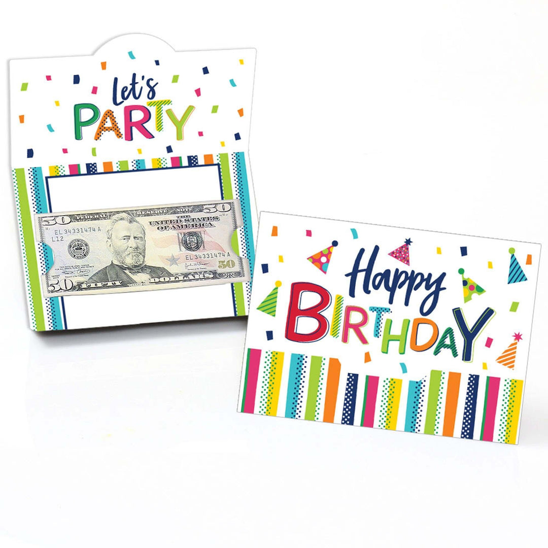Cheerful Happy Birthday - Colorful Birthday Party Money and Gift Card Holders - Set of 8