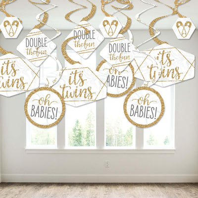It's Twins - Gold Twins Baby Shower Hanging Decor - Party Decoration Swirls - Set of 40