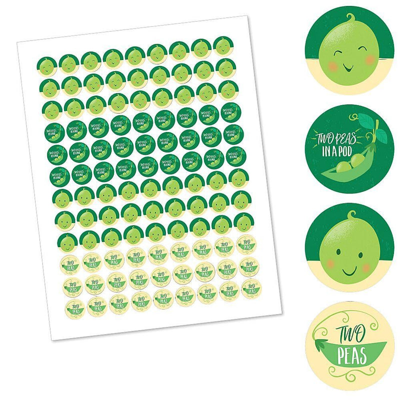 Double the Fun - Twins Two Peas In A Pod - Baby Shower or First Birthday Party Round Candy Sticker Favors - Labels Fit Hershey&