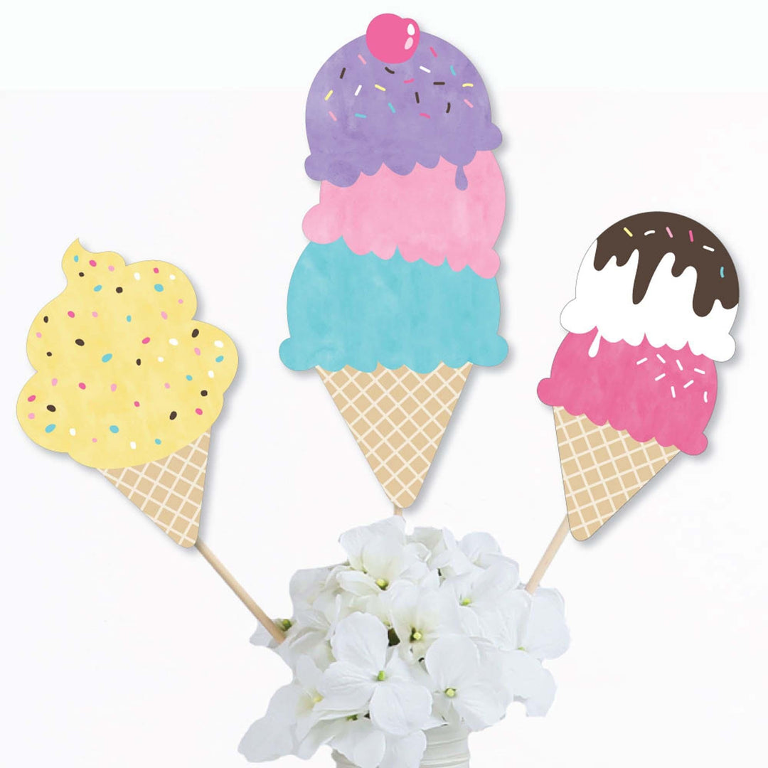 Scoop Up The Fun - Ice Cream - Sprinkles Party Centerpiece Sticks - Table Toppers - Set of 15