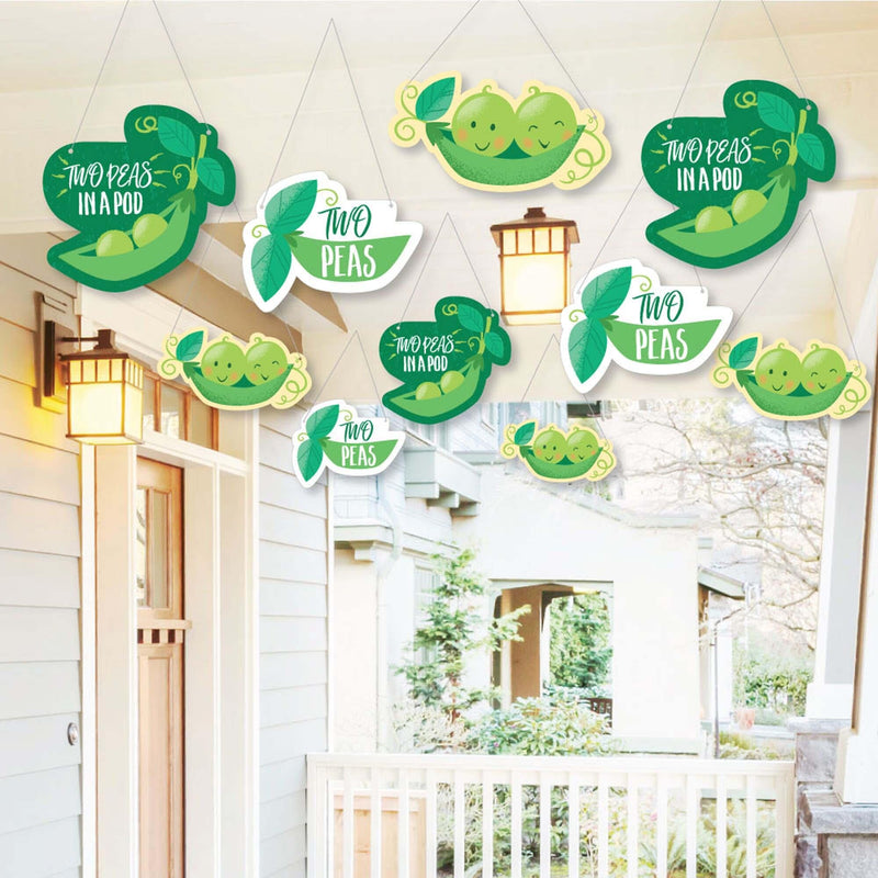 Hanging Double the Fun - Twins Two Peas In A Pod - Outdoor Baby Shower or First Birthday Party Hanging Porch & Tree Yard Decorations - 10 Pieces