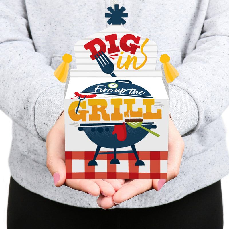 Fire Up the Grill - Treat Box Party Favors - Summer BBQ Picnic Party Goodie Gable Boxes - Set of 12
