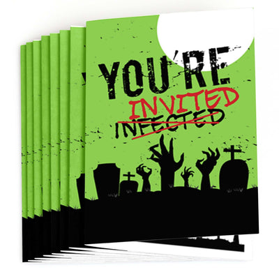 Zombie Zone - Fill In Halloween or Birthday Zombie Crawl Party Invitations - 8 ct