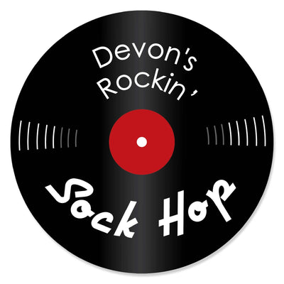 50's Sock Hop - Round Personalized 1950s Rock N Roll Party Circle Sticker Labels - 24 ct