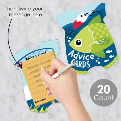 Let's Go Fishing - Baby Bodysuit Wish Card Fish Themed Baby Shower Activities - Shaped Advice Cards Game - Set of 20