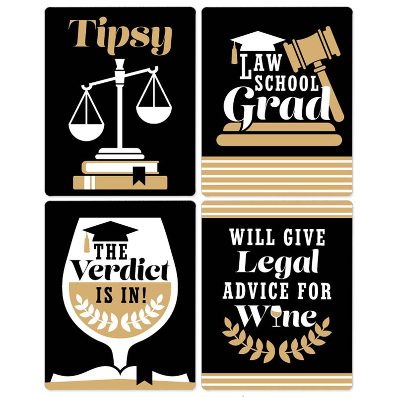 Law School Grad - Future Lawyer Graduation Party Decorations for Women and Men - Wine Bottle Label Stickers - Set of 4