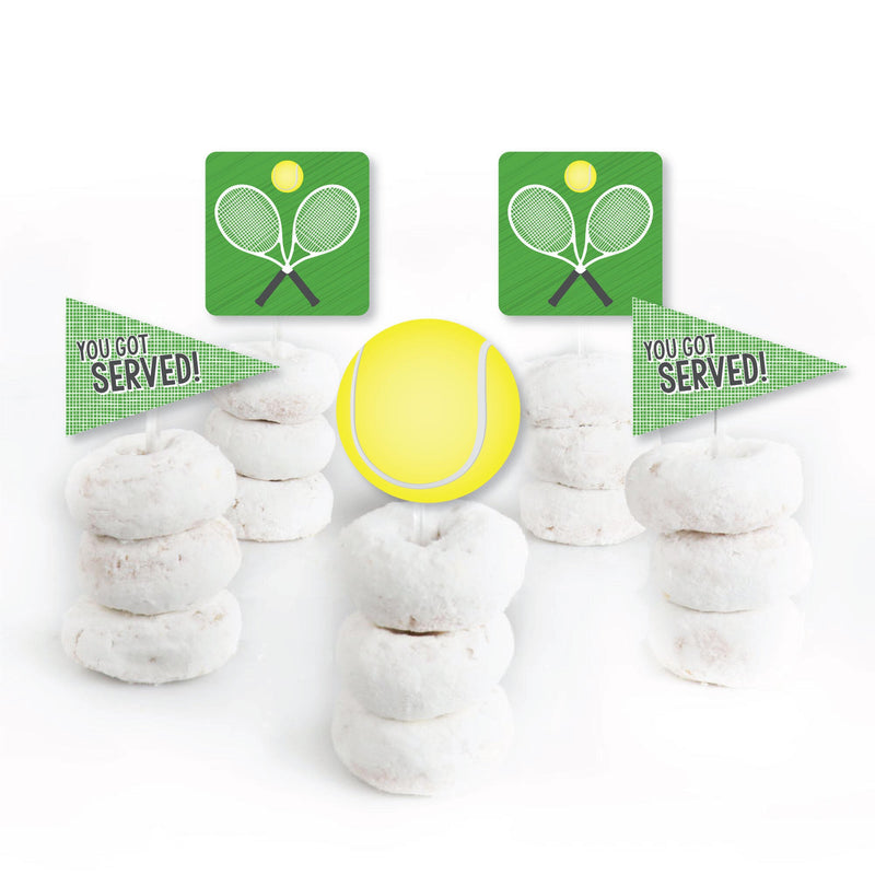 You Got Served - Tennis - Dessert Cupcake Toppers - Baby Shower or Tennis Ball Birthday Party Clear Treat Picks - Set of 24